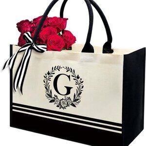 Personalized Canvas Tote Bag Monogrammed Gift for Women Teacher Friend Stylish